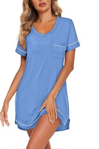 Womens V Neck Short Sleeve Nightgown Plus Size Sleepwear Soft Lounge Dress S-XXL - Picture 1 of 19