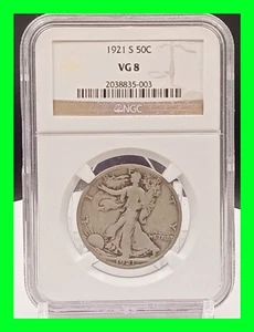 KEY DATE 1921 S Walking Liberty Half Dollar NGC VG8 - Nicely Circulated - Walker - Picture 1 of 5
