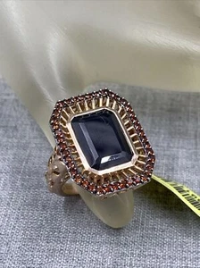 TJC Stefy Onyx Citrine Rose Gold Overlay Sterling .925 Scroll Ring Size 6.5 - Picture 1 of 14