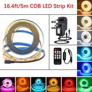 16.4ft Dimmable COB LED Strip Lights 528leds/m for Home Kitchen Cabint 12V 24V - Picture 1 of 22
