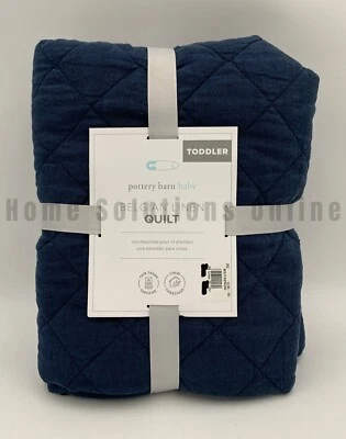 Pottery Barn Kids Belgian Flax Linen Baby Quilt Toddler Navy Blue 50" #4921 - Image 1 of 4