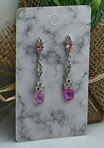 Art Nouveau Sterling Silver Fancy CZ Pink Cubic Zirconia Dangle Post Earrings