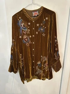 Johnny Was Velvet Button Up Shirt - Picture 1 of 9