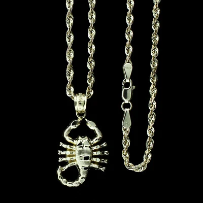 Colgante Escorpión Signo Zodiaco Oro Amarillo 10K Real y Cadena Cuerda 2.5mm, Hombres Mujeres Foto 1 de 4