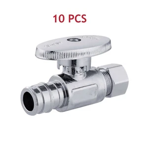 EFIELD 10 PCS 1/2" PEX-A X 3/8"OD 1/4 TURN STRAIGHT EXPANSION BRASS STOP VALVE - Picture 1 of 4