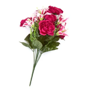 16" Fuchsia Artificial Rose and Tiger Lily Floral Bush - Picture 1 of 4