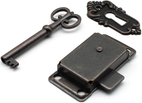 Antique Cabinet Lock Retro Desk Lock Spring Door Lock with Key and Mounting Scre Cover