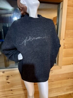 VINTAGE Platinum Fubu Sweater Mens LG Dark Gray Hip Hop Y2K 3D Lettering, Lined! - Image 1 of 4