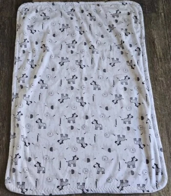 JUST BORN Plush Zebra Lion Baby Blanket Security Black Gray White 28x40  - Image 1 of 4