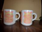 2 Vintage Milk Glass Coffee Cups Mug Floral Pattern Yellow Pink
