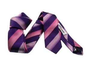 Cravate Rayé Soie Skinny Noeu Rayé Violet Rose - Imagen 1 de 1