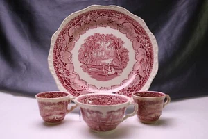 Mason's Vista Pink 4 pc One Dinner Plate One Cup & Two Demitasse Cups England - Picture 1 of 10