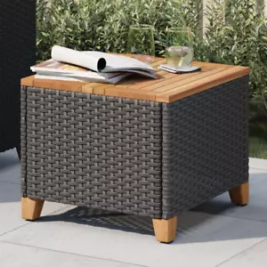 Small Garden Coffee Table Patio Square Snack Cocktail Rattan Side Stand Wood Top - Picture 1 of 8