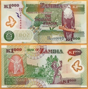 ZAMBIA 2009 GEM UNC 1000 Kwacha Banknote Polymer Money Bill P- 44g - Picture 1 of 1