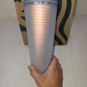 NEW Starbucks Spring 2022 Opalescent Irridescent Jelly Grid Cold Cup 24oz - Picture 1 of 8