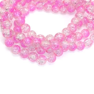 100 pcs Pink Crackle Cracked Round Glass Crystal Charm Beads 8mm Craft DIY - Picture 1 of 6