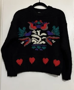 Vintage Susann D Pullover Gr. S Shetland Wolle Mohair Herzmuster - Schwarz - Bild 1 von 4