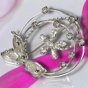 Broche Flor Cristal Austria Esterlina AM-LEE Retro MCM Floral Lazo Prendedor - Imagen 1 de 11