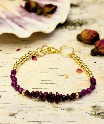 Genuine Red Ruby Bracelet With Beads & Chips An Artisan Handmade Design - Image 1 of 4