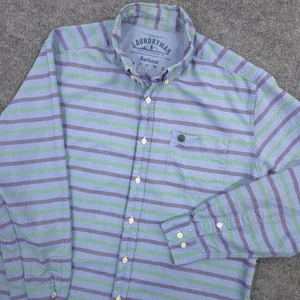 Barbour Laundryman Shirt Mens Medium Blue Striped Laundered Worn In Button Down - Picture 1 of 11