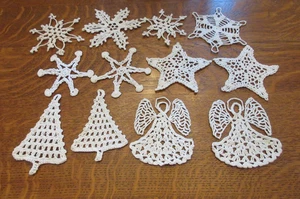 VTG Lot 12 Hand Crocheted Doily Assorted Ornaments Lace Starched Christmas - Picture 1 of 7