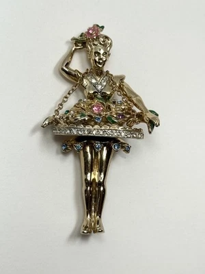 Vintage Coro Pegasus Flower Girl Seller Brooch W/ Rhinestones - Image 1 of 4