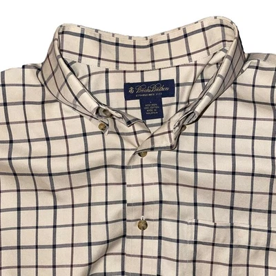 Camisa de vestir Brooks Brothers para hombre de algodón 16x35 manga larga topo negro vino a cuadros Foto 1 de 4