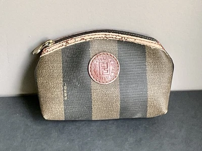 Vintage Fendi Mini Pecan Pouch Accessory Bag Small Cosmetic Striped Italy - Image 1 of 4