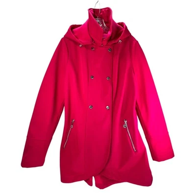 Abrigo Betsey Johnson Rosa Caliente Doble Pecho Cinturón Con Capucha L Abrigo Todo Clima Foto 1 de 4