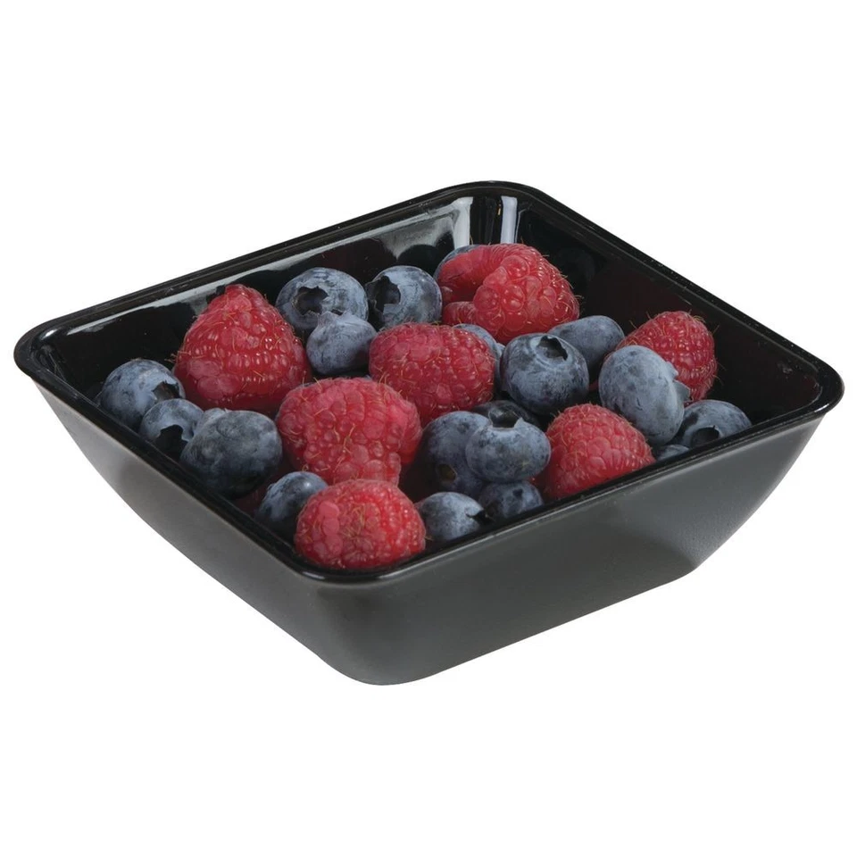 Cuencos acampanados de plástico SAN cuadrados negros de 6 oz Dinex - 4" L x 4" W x 1 1/4" H Foto 1 de 3
