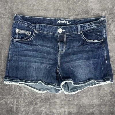 Amethyst Womens Blue Jean Short Shorts Size 14 Lace Hem Dark Wash - Image 1 of 4