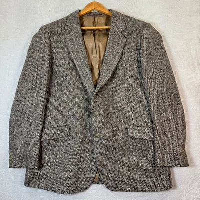 VINTAGE Harris Tweed Blazer Mens 46L Wool Herringbone Jacket Made in England EUC - Image 1 of 4