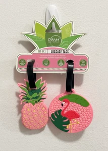 Roam and Repeat 2 pcs Luggage Tags w/ID Window Flamingo/Pineapple Pink 52092 New - Picture 1 of 6