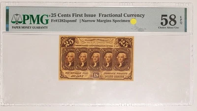 Moneda fraccionaria de 25 centavos primera emisión PMG 58EPQ FR#1282spnmf artículo #P21252 Foto 1 de 2