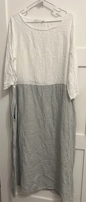 Vestido Vasna Talla L Grande Blanco Gris Plata Lino Bolsillos Pull On Hecho en Italia Foto 1 de 4