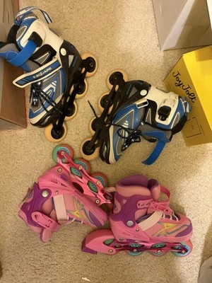 🎿 Kids & Youth Adjustable Inline Skates – Pink & Blue Set - Imagem 1 de 3
