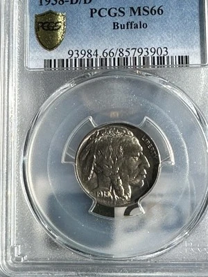 1938 D/D buffalo nickel PCGS MS66. Gold Label. - Image 1 of 2