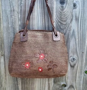 Tula Brown Sisal Style & Leather Tote Shoulder Bag, Rafia And Leather Summer Bag - Picture 1 of 7
