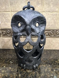 POTTERY BARN VINTAGE CAST IRON LARGE HANGING OWL LANTERN 12" HALLOWEEN RETIRED - Picture 1 of 10