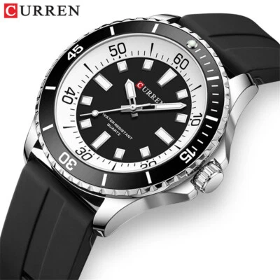 CURREN Men Quartz Watch Soft Silicone Wristwatch Business Male Sports Watches - Image 1 of 4