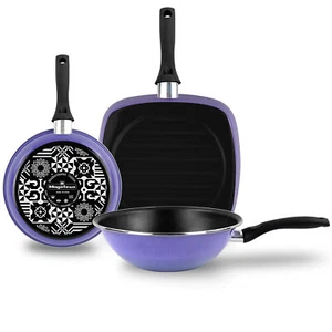 Set Induktionspfannen, Grillpfanne, Wok 24-28cm, PFOA-freie Antihaftbeschichtung - Bild 1 von 12