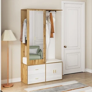 Garderoben-Set Garderobe mit Spiegel Schuhschrank Schuhbank Kleiderstange Weiß - Bild 1 von 13