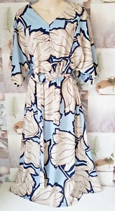 Next Blue Floral V-neck Belted Short Sleeve Full Skirt Dress Size 10 BNWT - Picture 1 of 5