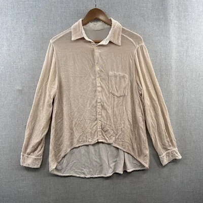 Blusa CP Shades veludo pequena rosa manga longa botão para cima mistura de seda boho - Imagem 1 de 4