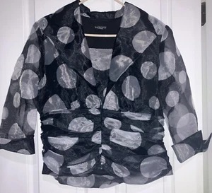 Bay Studios Sheer Black & Silver Polkadot Wide Collar Blouse w/Side Zipper Sz XL - Picture 1 of 6
