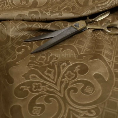 New Furnishing Soft Embossed Damask Velvet Upholstery Fabric In Brown Colour - Image 1 of 4