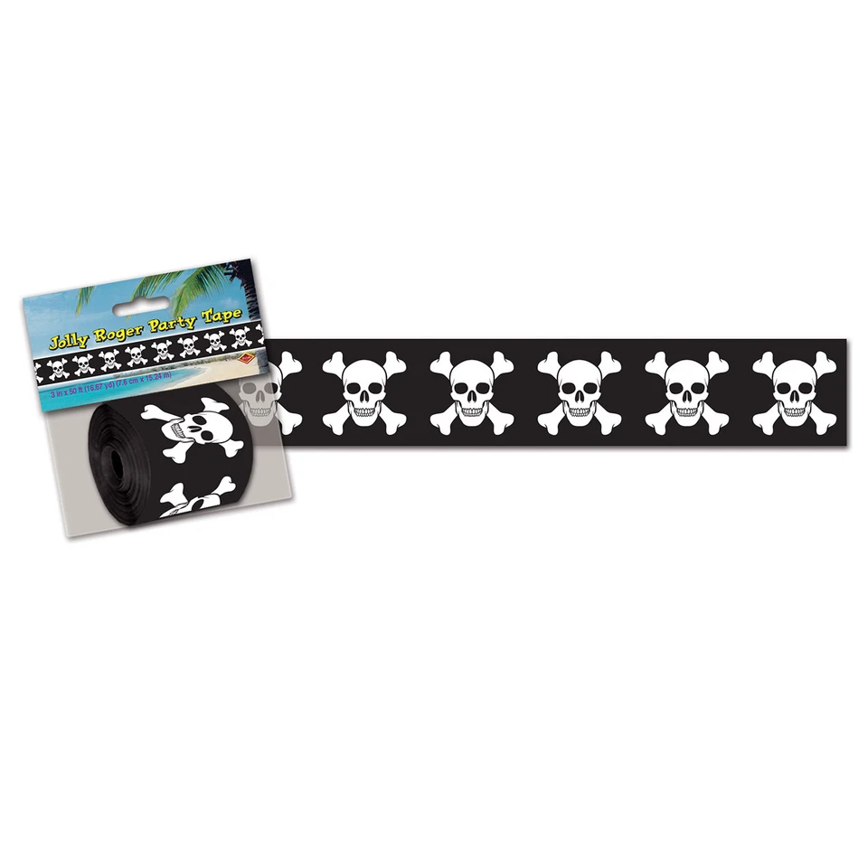 15M JOLLY ROGER PIRATE POLY DECORATING TAPE PARTY DEORATION - Image 1 of 1