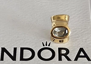 Pandora 14ct Yellow Gold Oval Bonsai 3 x Stone Aquamarine Charm 750296 Free Post - Picture 1 of 17