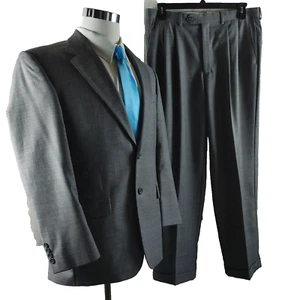 Chaps 38R Wool 2 Button Gray Birdseye 2pc Suit 36x31 Pleated - Picture 1 of 21