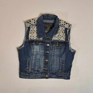 Rue21 Women's Sleeveless Denim Jacket Lace Vest Size Medium - Picture 1 of 11
